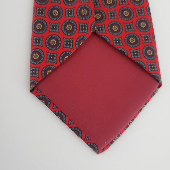 Vintage Men's Silk Tie Red Geometric Pattern Marks & Spencer ST MICHAEL Office - Picture 7 of 7